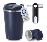 Quodelo Taza Termica Cafe para Llevar 350ml con Interior Cerámico - Vaso Termico Cafe Hermético de Acero Inoxidable, Taza Oficina Antivuelco y Termo Cafe Pequeño con Cepillo - Azul Marino