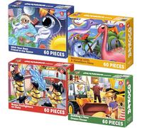 Quokka 60 Piezas Puzzle Niños 3 Años 4 5 6 - 4x60 Piezas Puzzle Infantiles - Juguetes Verticales Coloridos con Dinosaurios Espacio y Bomberos - Educativos Regalo para Niños y Niñas de 3 a 8