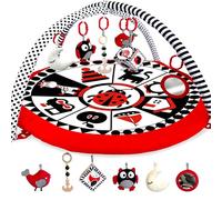 QUOKKA Alfombrilla para Bebé Acolchada para el Suelo y el Tiempo de Tummy Time - 6 Juguetes de Alto Contraste - Almohadilla Gruesa - Lavable a Máquina - Colores Negro Blanco y Rojo para el Desarrollo