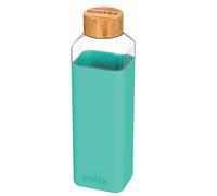Quokka Botella Cuadrada 700 ml con Tapón de Rosca de Bambú, Turquesa