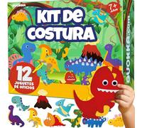 QUOKKA Manualidades Para Niños De 4 A 8 Años - Kit De Costura Para Principiantes Con Aguja E Hilo - Kit Básico De Costura Con 12 Dinosaurios Salvajes - Manualidades Divertidas Para Niños