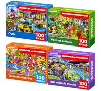 QUOKKA Puzzle 100 Piezas para Niños 5 6 Años - Set de 4 Juegos Puzzle Animales 6 7 Años - Juguetes con Animales África Parque y Pájaros - Educativos Regalo para Niños y Niñas de 4 a 9