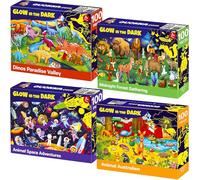 QUOKKA Puzzle 100 Piezas para Niños 5 6 Años - Set de 4 Juegos Puzzle Dinosaurios Fluorescente 6 7 Años - Juguetes con Espacio Dinosaurios y Animales - Educativos Regalo para Niños y Niñas de 4 a 9