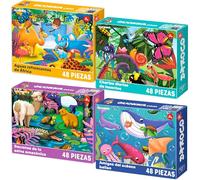 QUOKKA Puzzle 48 Piezas Niños 4 5 Años - 4 Juegos Puzzle 6 7 Años - Juguete Colorido con Animales de África Océano Bosque Tropical e Insectos - Educativo Regalo para Niños y Niñas de 3 a 8