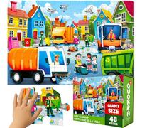 QUOKKA Puzzle Gigante Niños 3 4 5 Años - 60x90 cm 48 Piezas Puzzle XXL de Suelo Infantiles 5 6 Años - Grande Juguete de Camión de Basura - Regalo Educativo para Niños y Niñas de 2 a 6