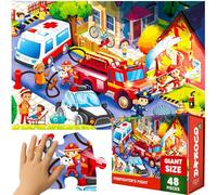 QUOKKA Puzzle Gigante Niños 3 4 5 Años - 60x90 cm 48 Piezas Puzzle XXL de Suelo Infantiles 5 6 Años - Grande Juguete Camión de Bomberos - Regalo Educativo para Niños y Niñas de 2 a 6