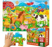 QUOKKA Puzzle Gigante para Niños de 3 a 5 años - 48 Piezas Puzzles de Granja Extra Gruesas de 60 x 90 cm para Niños de 3 a 5 años I Actividad Educativa para Niños | Caja Premium con asa Resistente