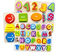 QUOKKA Puzzle Madera Niños 1 2 Años - 3 Juego de Letras 3 4 Años - Grueso Montessori Puzzle Numeros Alfabeto y Formas para Bebe 18 Meses - Juegos Didácticos para Niños y Niñas de 2 a 5