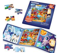 QUOKKA Puzzle Magnetico 2 3 Años - Juegos Viaje Niños 3 4 5 Años - 24 Piezas Puzzle Dinosaurios Animales Polares el Espacio - Entretenimiento Niños Viaje en Avión - Juegos Magneticos Regalo Niño
