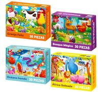 QUOKKA Puzzle Niños 3 4 Años - 4x30 Piezas Puzzle Animales 5 6 Años - Animales Africanos Granja Océano Bosque Rompecabezas Niños - Juguete Educativo Regalo Infantil de 2 a 6