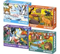 QUOKKA Puzzle Niños 4 5 6 Años - 4x60 Piezas Puzzle Animales 3 4 Años - Juegos Verticales Coloridos con Animales Polares Bosque y Pájaros - Juguete Educativo Regalo para Niños y Niñas de 3 a 8