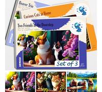 QUOKKA Rompecabezas Adultos con Alzheimer - 3x100 Piezas Grandes Puzzle Gatos Perros y Castores para Ancianos - Juego Cognitivo para Adultos - Entretenimiento Juegos para Personas Mayores con Demencia