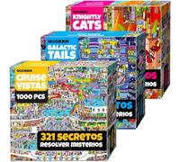 QUOKKA Rompecabezas de 1000 Piezas para Adultos - Juego de 3 Rompecabezas para Adultos de 1000 Piezas con Envase Premium en Caja - Gatos Nobles, Fiesta Animal, Vistas de Crucero - Desafíos Divertidos
