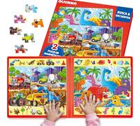 Quokka Rompecabezas Magnéticos para Niños 3 A 5 Años - Pack 2 Juegos Busca Encuentra - Tablero para Viajar Objetos Ocultos - Escenas De Construcción Y Dinosaurios - Regalo Educativo De 3 Año