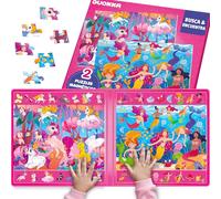 QUOKKA Rompecabezas Magnéticos para Niños de 3 4 5 Años - 2 Set de 60 Piezas Puzzles - Buscar y Encontrar - Apto para Viajar con Sirenas y Unicornios - Educativo Puzzle 3 Años