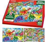 QUOKKA Rompecabezas Magnéticos para Niños de 4 5 6 Años - 2 Set de 100 Piezas Puzzles - Buscar y Encontrar - Apto para Viajar con Dinosaurios y Coches Urbanos - Educativo Puzzle 5 Años