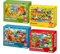 QUOKKA Rompecabezas Para Niños De 3 A 4 Años - Rompecabezas De 4 x 100 Piezas Para Niños De 5 A 8 Años - Juego Educativo De Buscar Y Encontrar Con Animales Y Coches - Juguetes Educativos De 6 A 7 Años