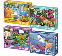 QUOKKA Rompecabezas para Niños Pequeños De 4-6 Años - 4 Rompecabezas De 48 Piezas 3-5 Años - Educativo De Insectos, Animales Africanos, Amazónicos Y Marinos 2-4 - Juego para Niños Y Niñas 4-8
