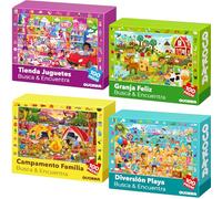 QUOKKA Rompecabezaspara niños de 3 a 4 años - Rompecabezas de 4 x 100 Piezas 5 a 8 - Juego Educativo de búsqueda con Granja y Playa - Juguetes educativos de Rompecabezas para niños de 6 a 7