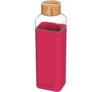 Quokka Storm - Maroon 700 ML | Botella De Agua Cuadrada De Cristal Sin BPA |Botella De Agua Reutilizable De Vidrio De Borosilicato Con Funda De Silicona Y Tapón De Bambú
