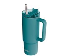 Quokka Taza térmica Stream Midnight Green de acero inoxidable 950 ml con tapa multifunción y pajita - Doble pared al vacío, hasta 16 h frío, sin condensación, idea de regalo