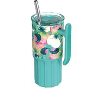Quokka Taza térmica Umi Waterfall Garden de acero inoxidable 720 ml con funda de silicona, asa y pajita de acero - Doble pared al vacío, antideslizante, idea de regalo