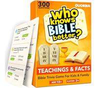 QUOKKA Who Knows Bible Better - Juego de cartas de enseñanzas y hechos con 300 preguntas basadas en la fe para niños, adolescentes, noches familiares, escuela dominical y escuela en casa