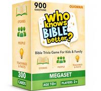 QUOKKA Who Knows Bible Better - Juego de cartas de trivia bíblica con 300 cartas y 900 preguntas basadas en la fe para noches familiares, escuela dominical y escuela en casa