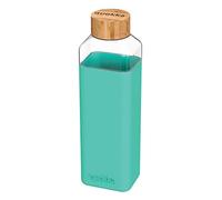Quokka8412497400249Cristal Cuadrado Botella con Silicona Funda, 700 ml Capacidad, Verde Azulado