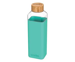 Quokka8412497400249Cristal Cuadrado Botella con Silicona Funda, 700 ml Capacidad, Verde Azulado