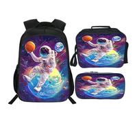 Quorin Mochila de astronauta divertida mochila escolar de baloncesto de 16 pulgadas con bolsa de almuerzo y estuche ligero para adolescentes, niños, niñas, escuela primaria y secundaria