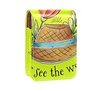Quote Yellow Let's See the World - Estuche portátil para lápiz labial, mini caja de almacenamiento de lápiz labial, estuche organizador de lápiz labial con espejo para mujer, Varios colores, 9.5x2x7 cm/3.7x0.8x2.7 in