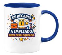 quotedazur Café-Croissant - Taza Divertida De becario a empleado: nivel desbloqueado - Regalo Nuevo trabajo, regalo compañero, oficina Para Mujer