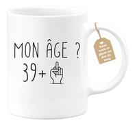 quotedazur Café-Croissant - Taza personalizable con texto fotográfico humorístico, cumpleaños 40 años Mi edad dedo honor - Regalo de Navidad original cuarentenario hombre mujer taza 1986 - blanco