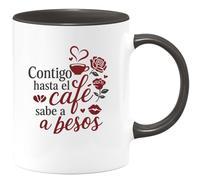 quotedazur - Taza Divertida Contigo hasta el café sabe a besos - Regalo San Valentín, amor, regalo Para Mujer