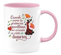 quotedazur - Taza Divertida Cuando suena la primera sevillana, mi corazón se viste de lunares - Regalo Feria de Abril, Sevilla, fiesta Para Mujer