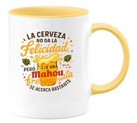 quotedazur - Taza Divertida La cerveza no da la felicidad, pero una Mahou fresquita se acerca bastante - Regalo Cerveza, taza, regalo Para Hombre