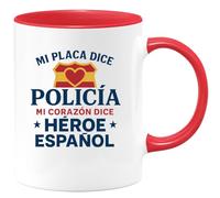 quotedazur - Taza Divertida Mi placa dice policía, mi corazón dice héroe español - Regalo Policía, regalo, divertida Para Hombre