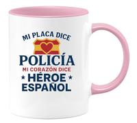 quotedazur - Taza Divertida Mi placa dice policía, mi corazón dice héroe español - Regalo Policía, regalo, divertida Para Hombre