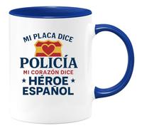 quotedazur - Taza Divertida Mi placa dice policía, mi corazón dice héroe español - Regalo Policía, regalo, divertida Para Hombre