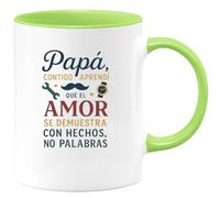 quotedazur - Taza Divertida Papá, contigo aprendí que el amor se demuestra con hechos, no con palabras - Regalo Día del Padre, regalo papá, taza padre Para Hombre
