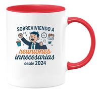 quotedazur - Taza Divertida Sobreviviendo a reuniones innecesarias desde 2024 - Regalo Nuevo trabajo, regalo compañero, oficina Para Mujer