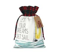 Quotes Let Your Dreams Set Sail - Bolsas de dulces de Navidad con estampado de navidad, bolsas de cordón bloqueadas de color, bolsas de aperitivos con cordón