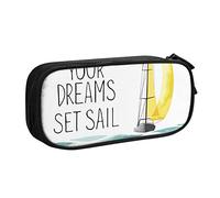 Quotes Let Your Dreams Set Sail Print Pencil Case Double Layer Pencil Box Bag Pencil Cases Organizer for Office College School, color, 5.0cm*10.5cm*20.5cm, Estuche para lápices