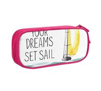 Quotes Let Your Dreams Set Sail Print Pencil Case Double Layer Pencil Box Bag Pencil Cases Organizer for Office College School, color, 5.0cm*10.5cm*20.5cm, Estuche para lápices