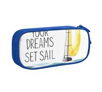 Quotes Let Your Dreams Set Sail Print Pencil Case Double Layer Pencil Box Bag Pencil Cases Organizer for Office College School, color, 5.0cm*10.5cm*20.5cm, Estuche para lápices
