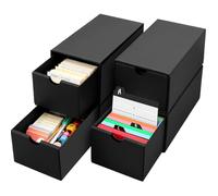 QUOTRE Caja para Fichas A6 Negra, Set de 4 Cajas Índice, Gran Capacidad de Más de 4000 Fichas, para Estudio, Toma de Apuntes, Escuela y Oficina