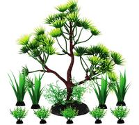 QUOZUO 10 decoraciones para peceras, accesorios para peceras, decoraciones de acuario, plantas verdes, árboles de plástico, decoraciones para peceras