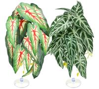 QUOZUO Paquete de 2 plantas de reptiles para terrario, hojas artificiales, decoraciones de hábitat con ventosas, plantas colgantes de terrario para dragones barbudos, lagartos, serpientes, gecos y