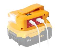 QUPERR - Adaptador de batería USB de fuente de alimentación para batería Dewalt de 18 V, convertidor de luz de trabajo LED con un par de interfaz de cargador de teléfono USB, con linterna inalámbrica